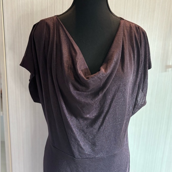 Ann Taylor Cowl Neck Sheath Dress Deep‎ Plum with Sparkle Size L - Picture 3 of 13